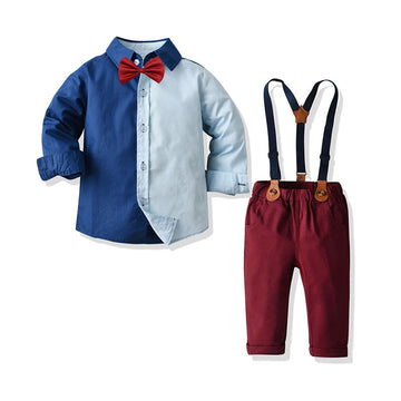 2 Pieces Set Baby Kid Boys Birthday Party Color-blocking Shirts And Jumpsuits Others accessories