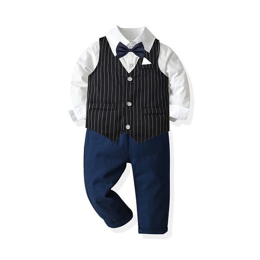 3 Pieces Set Baby Kid Boys Birthday Party Striped Shirts Solid Color Pants And Vests Waistcoats Others accessories