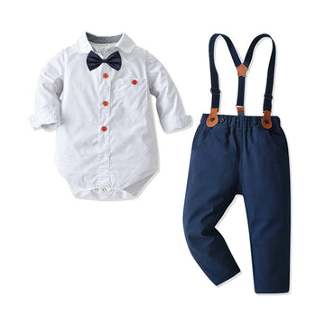 2 Pieces Set Baby Kid Boys Birthday Party Bow Rompers And Solid Color Pants