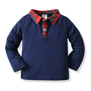 Baby Kid Boys Color-blocking Checked Polo Shirts