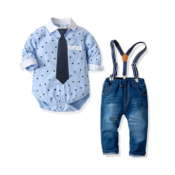 2 Pieces Set Baby Kid Boys Star Print Shirts And Solid Color Jeans