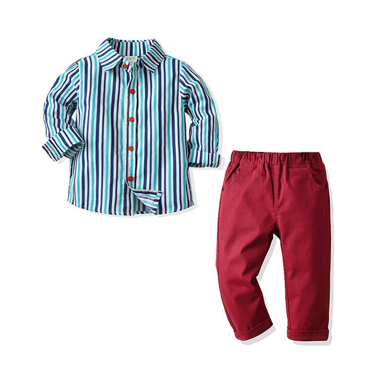 2 Pieces Set Baby Kid Boys Striped Shirts And Solid Color Pants