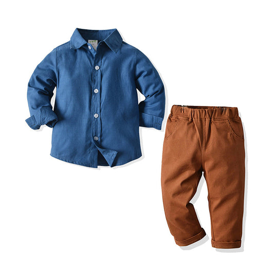 2 Pieces Set Baby Kid Boys Solid Color Pants And Shirts