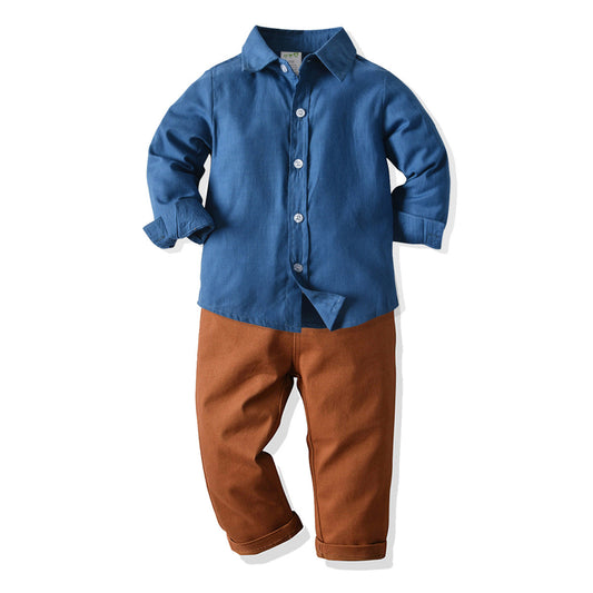 2 Pieces Set Baby Kid Boys Solid Color Pants And Shirts