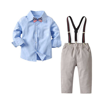 2 Pieces Set Baby Kid Boys Dressy Solid Color Shirts And Pants Jumpsuits