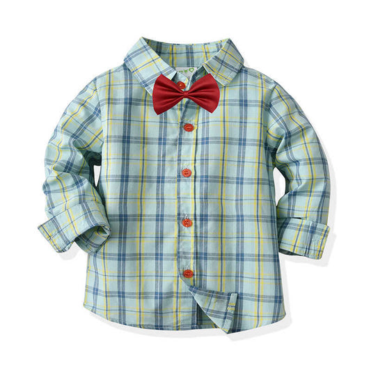 Baby Kid Boys Checked Bow Dressy Birthday Party Shirts