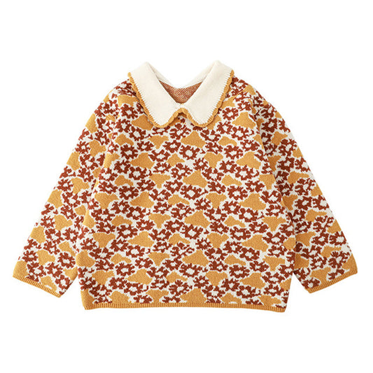 Baby Kid Girls Color-blocking Flower Print Sweaters Knitwear