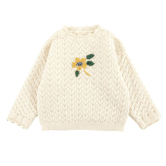 Baby Kid Girls Solid Color Embroidered Sweaters Knitwear