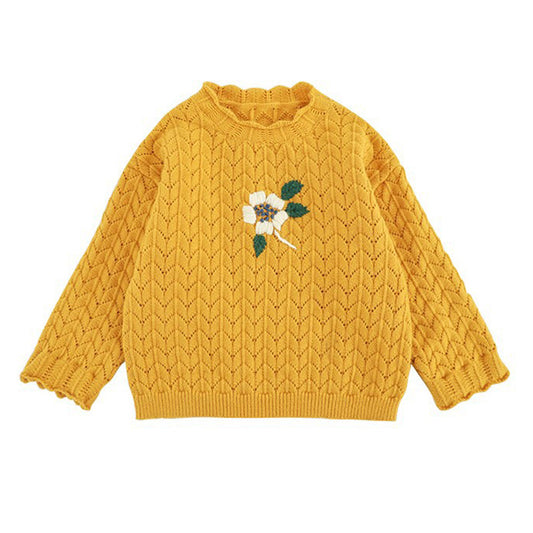 Baby Kid Girls Solid Color Embroidered Sweaters Knitwear