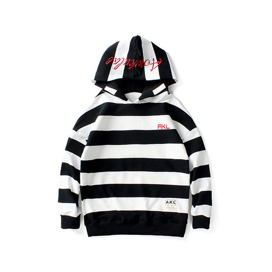 Kid Boys Striped Embroidered Hoodies Swearshirts