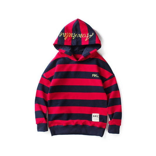 Kid Boys Striped Embroidered Hoodies Swearshirts