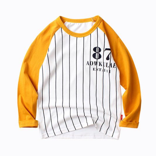 Kid Boys Striped Letters Color-blocking Print T-Shirts