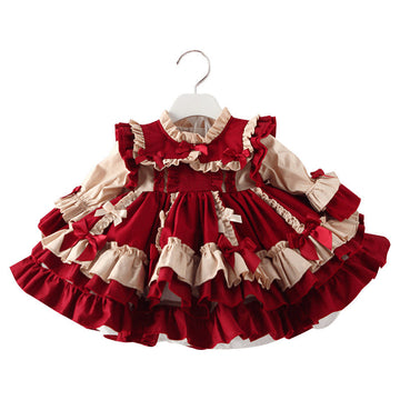 Baby Kid Girls Color-blocking Bow Birthday Party Dresses Princess Dresses