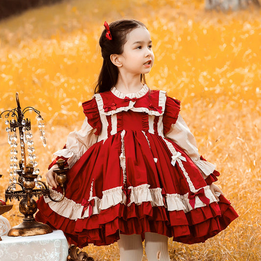 Baby Kid Girls Color-blocking Bow Birthday Party Dresses Princess Dresses