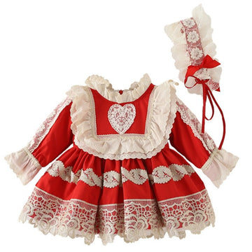 Baby Kid Girls Flower Love heart Bow Lace Embroidered Birthday Party Dresses Princess Dresses