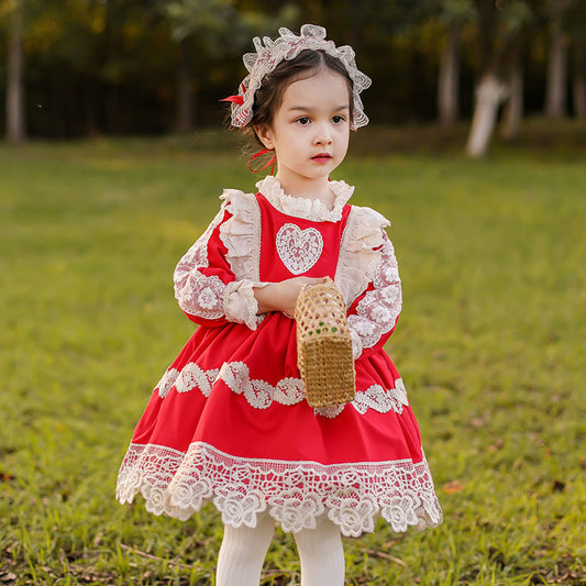 Baby Kid Girls Flower Love heart Bow Lace Embroidered Birthday Party Dresses Princess Dresses