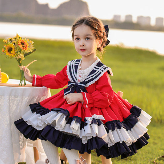 Baby Kid Girls Striped Bow Lace Birthday Party Dresses Princess Dresses