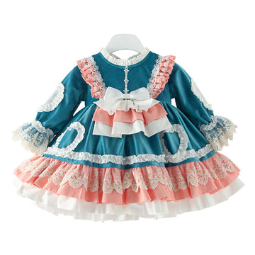 Baby Kid Girls Bow Lace Embroidered Birthday Party Dresses Princess Dresses