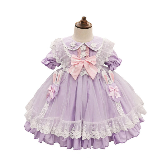 Baby Kid Girls Solid Color Bow Lace Dressy Dresses Princess Dresses