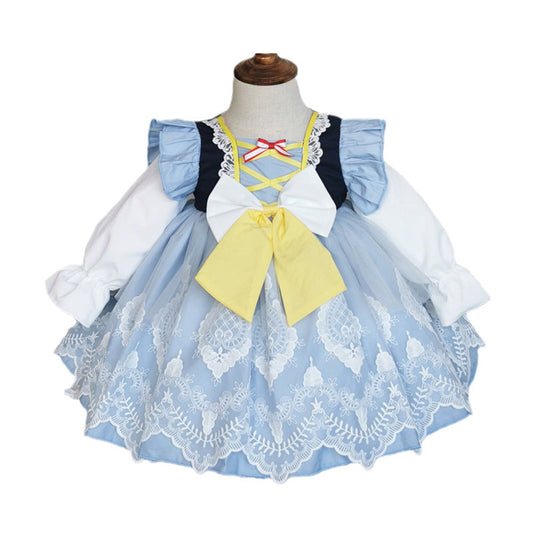 Baby Kid Girls Color-blocking Bow Lace Dresses Princess Dresses