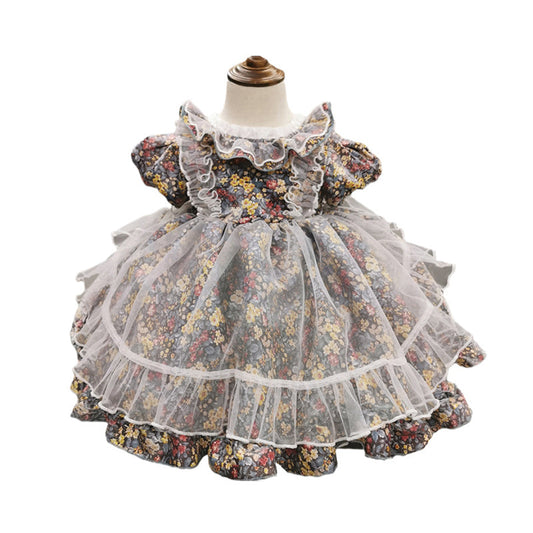 Kid Girls Flower Bow Lace Dresses Princess Dresses