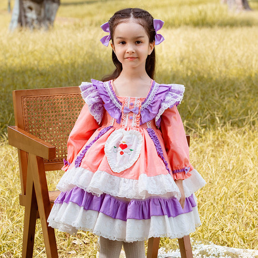 Kid Girls Color-blocking Bow Lace Dressy Dresses Princess Dresses