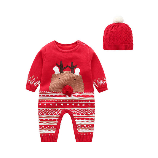 Baby Girls Boys Solid Color Cartoon Christmas Jumpsuits Knitwear