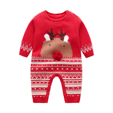 Baby Girls Boys Solid Color Cartoon Christmas Jumpsuits Knitwear