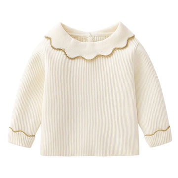 Baby Kid Girls Solid Color Crochet Muslin&Ribbed Sweaters