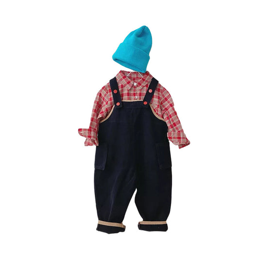 Baby Kid Boys Color-blocking Checked Shirts Jumpsuits