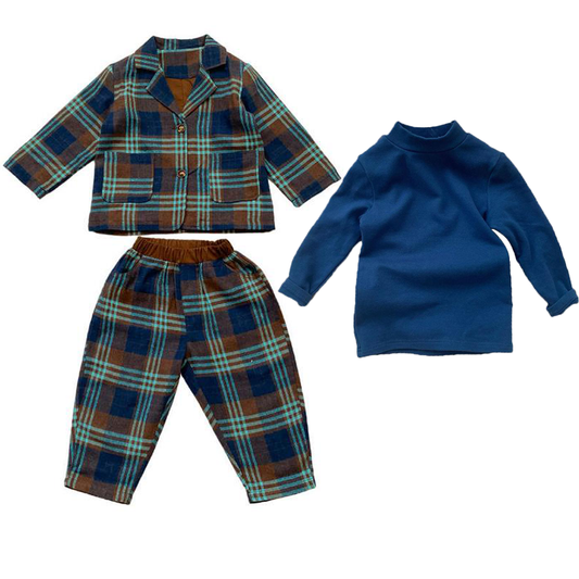 2 Pieces Set Baby Kid Boys Dressy Checked Blazers And Pants