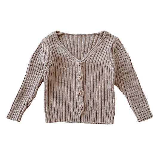 Baby Girls Solid Color Muslin&Ribbed Crochet Knitwear Cardigan