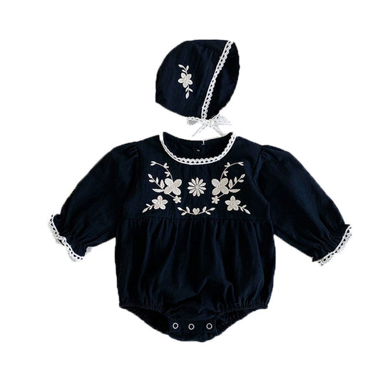 Baby Kid Girls Solid Color Embroidered Rompers