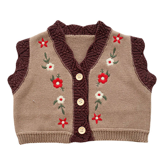 Baby Girls Solid Color Embroidered Vests Waistcoats Cardigan