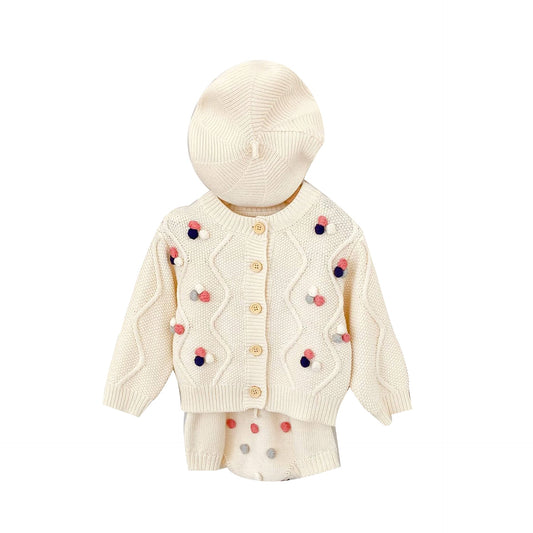 Fashion 2 Pieces Set Baby Kid Girls Embroidered Knitwear Cardigan And Solid Color Rompers