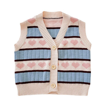 Baby Kid Girls Striped Love heart Vests Waistcoats Knitwear