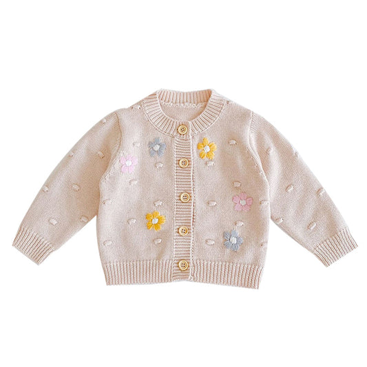 Baby Unisex Solid Color Flower Embroidered Cardigan