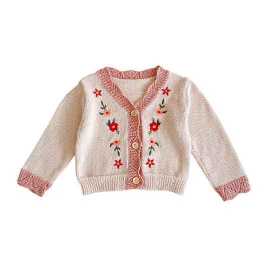 Baby Kid Girls Flower Crochet Embroidered Knitwear Cardigan