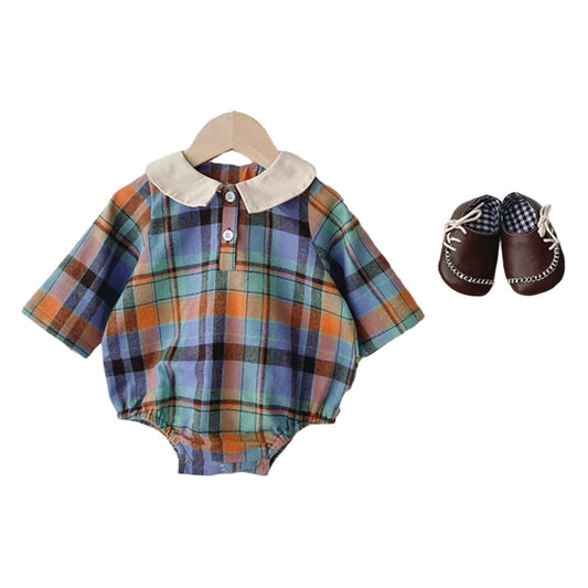 Baby Girls Color-blocking Checked Rompers Vests Waistcoats