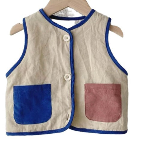 Baby Girls Color-blocking Checked Rompers Vests Waistcoats