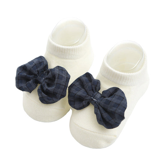 Baby Kid Girls Boys Solid Color Color-blocking Bow Crochet Accessories Socks