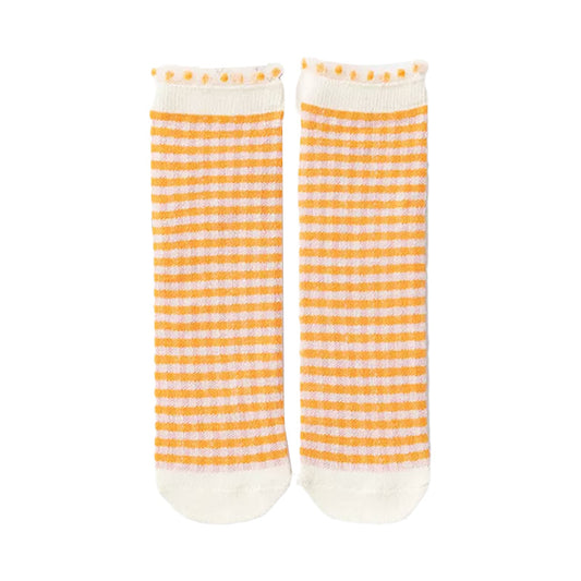 Baby Kid Girls Boys Color-blocking Checked Lace Print Accessories Socks