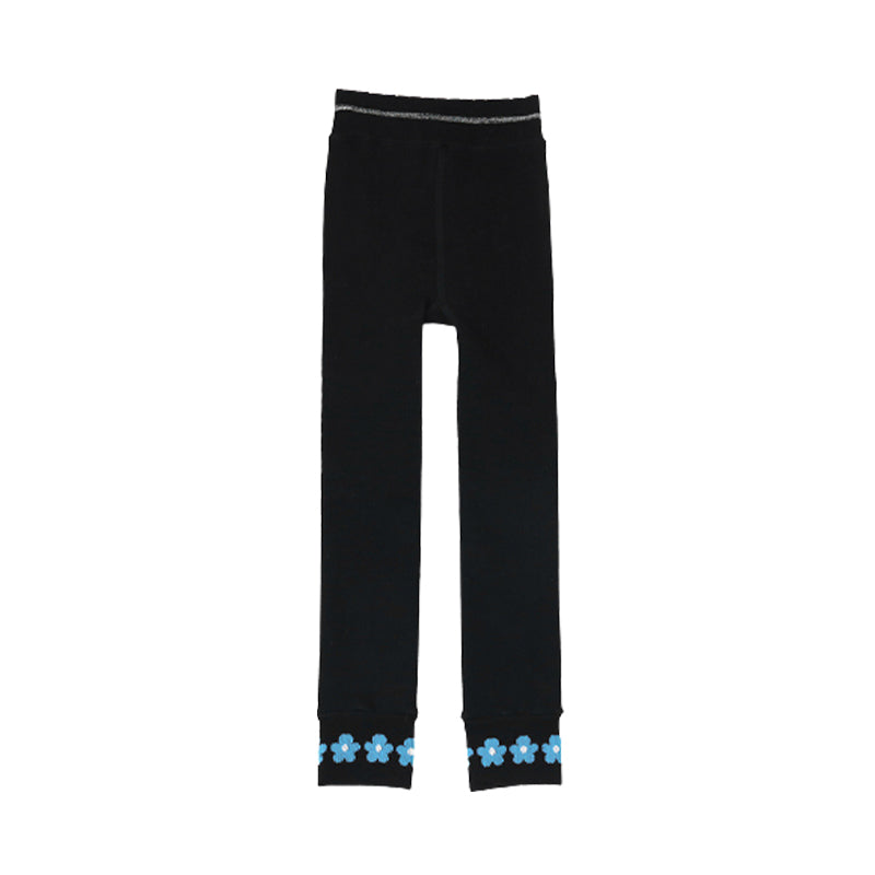 Cute Kid Girls Solid Color Flower Pants Knitwear Leggings
