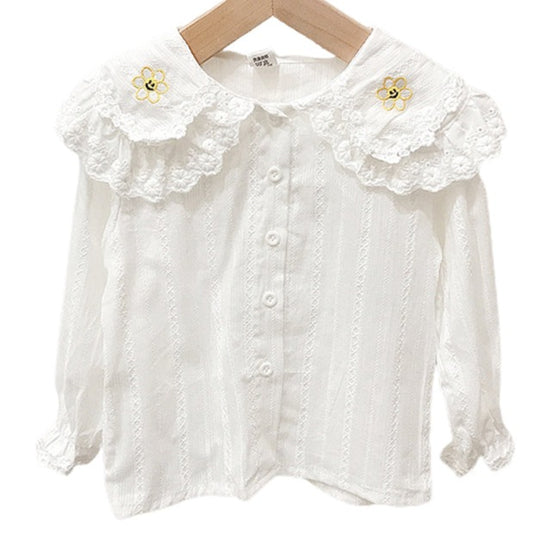 Baby Kid Girls Cartoon Lace Embroidered Shirts