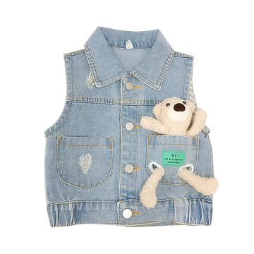 Baby Kid Girls Letters Animals Ripped Print Vests Waistcoats