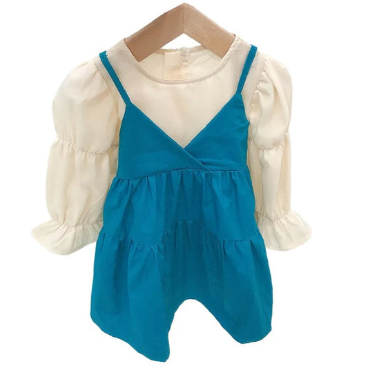 Baby Kid Girls Color-blocking Ribbon Dresses