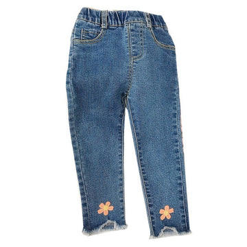 Baby Kid Girls Solid Color Flower Embroidered Pants