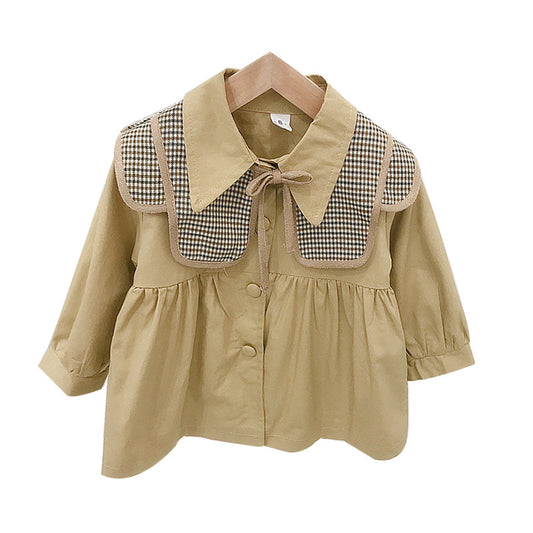 Baby Kid Girls Solid Color Checked Coats