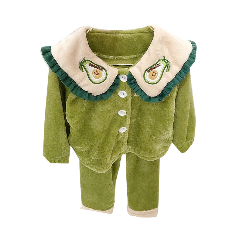 2 Pieces Set Baby Kid Girls Embroidered Jackets Outwears And Solid Color Pants And Sleepwears