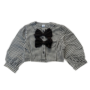 Fashion Baby Kid Girls Checked Bow Tops